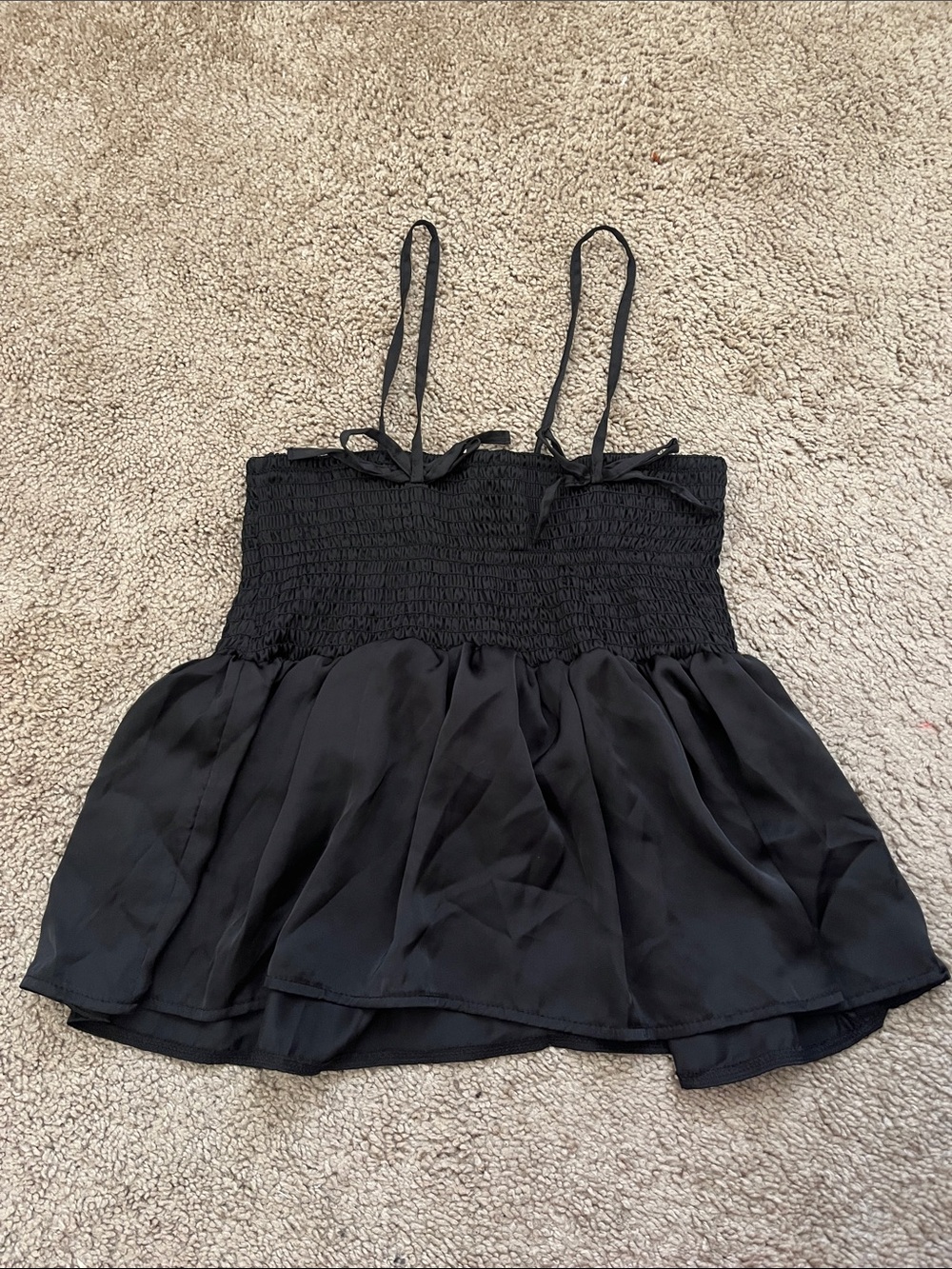 Black Smocked Spaghetti Strap Women's Top